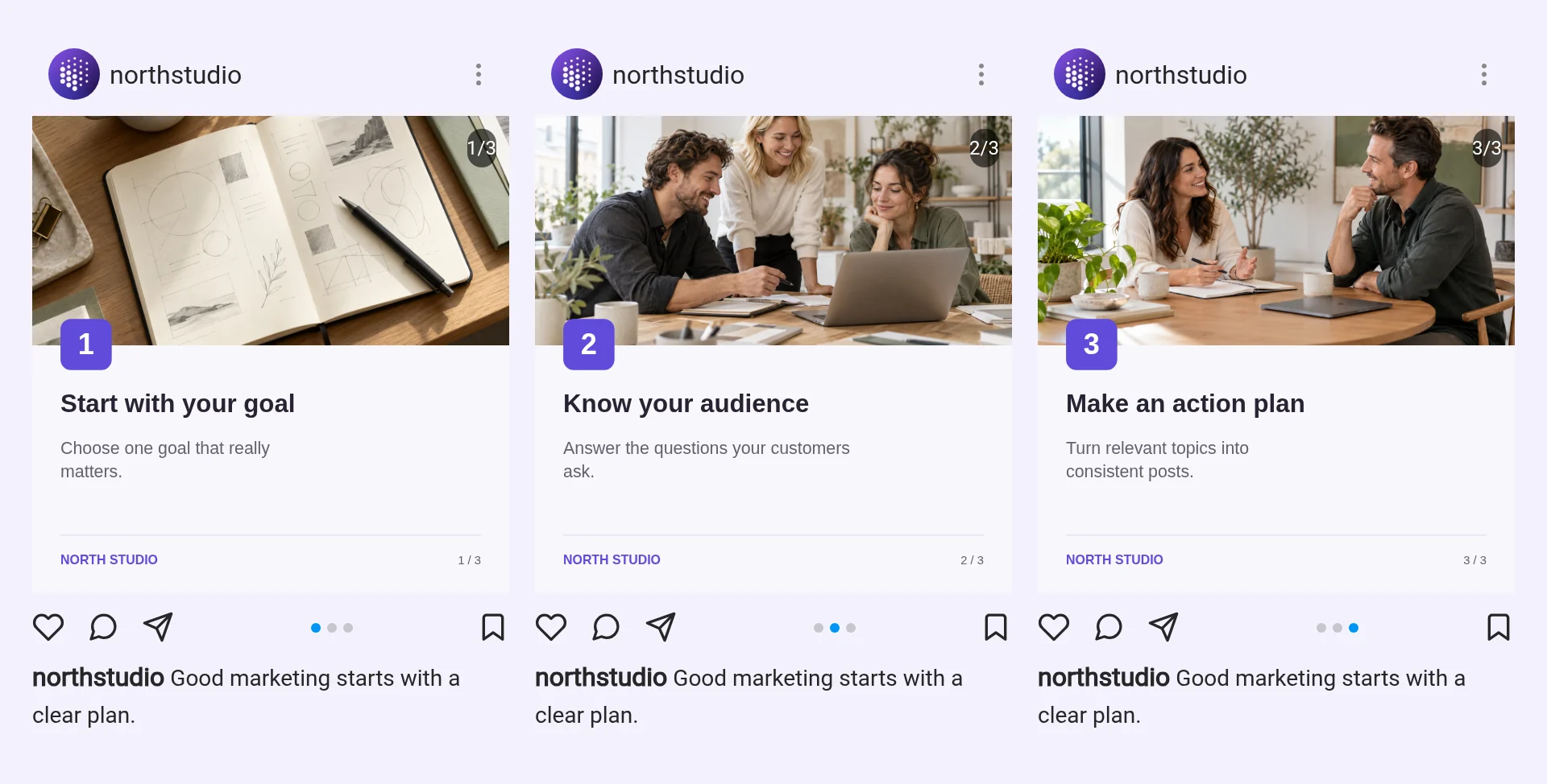 A three-slide Instagram carousel created in POSTIVA