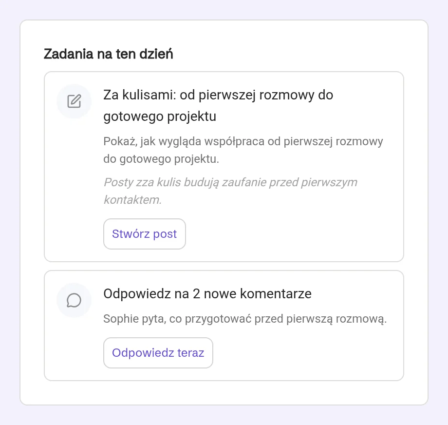 Zadania na ten dzień: napisz zaplanowany post i odpowiedz na nowe komentarze