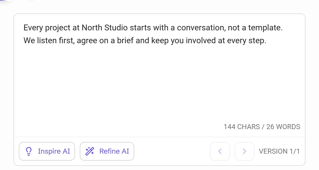 Post text in the editor with Refine AI next to Inspire AI