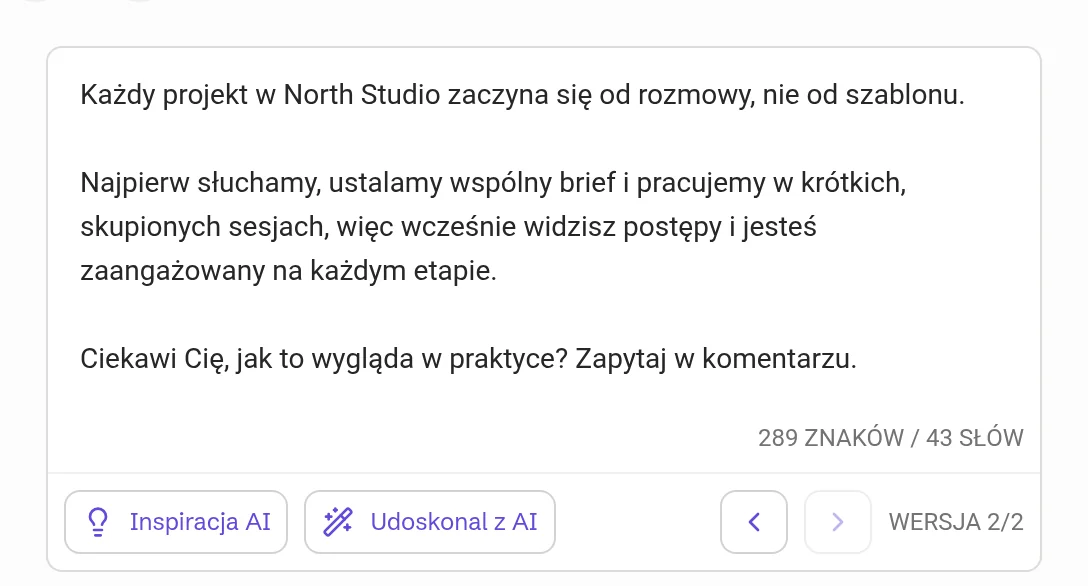 Przepisany tekst w edytorze jako wersja 2 z 2