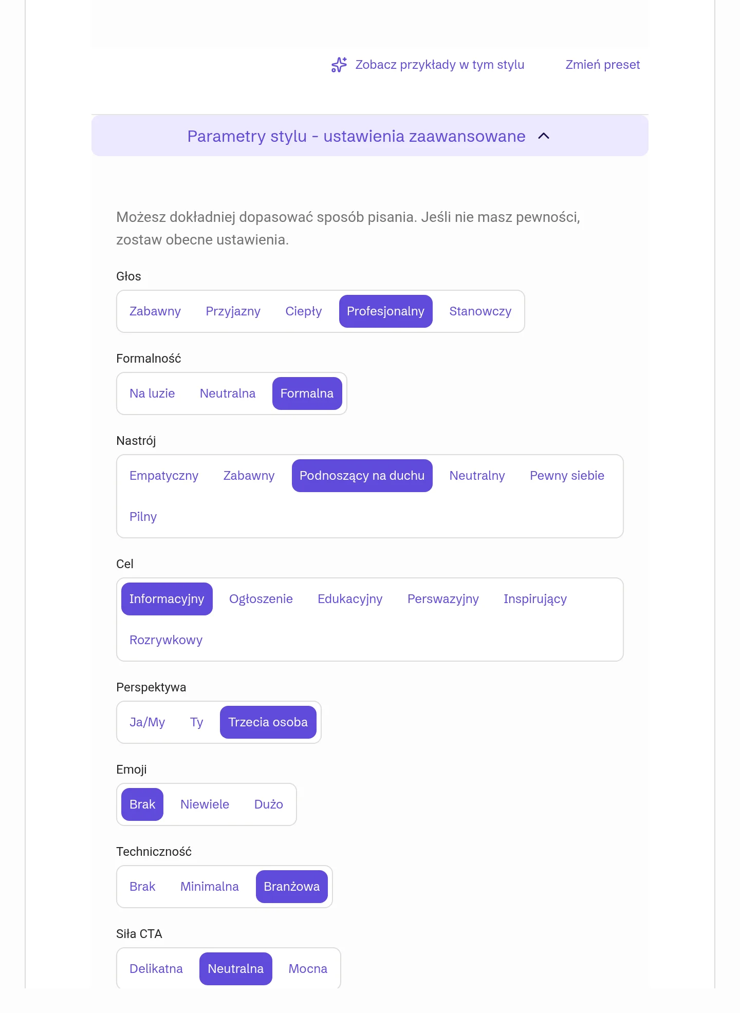 Otwarte parametry stylu: od głosu do siły CTA