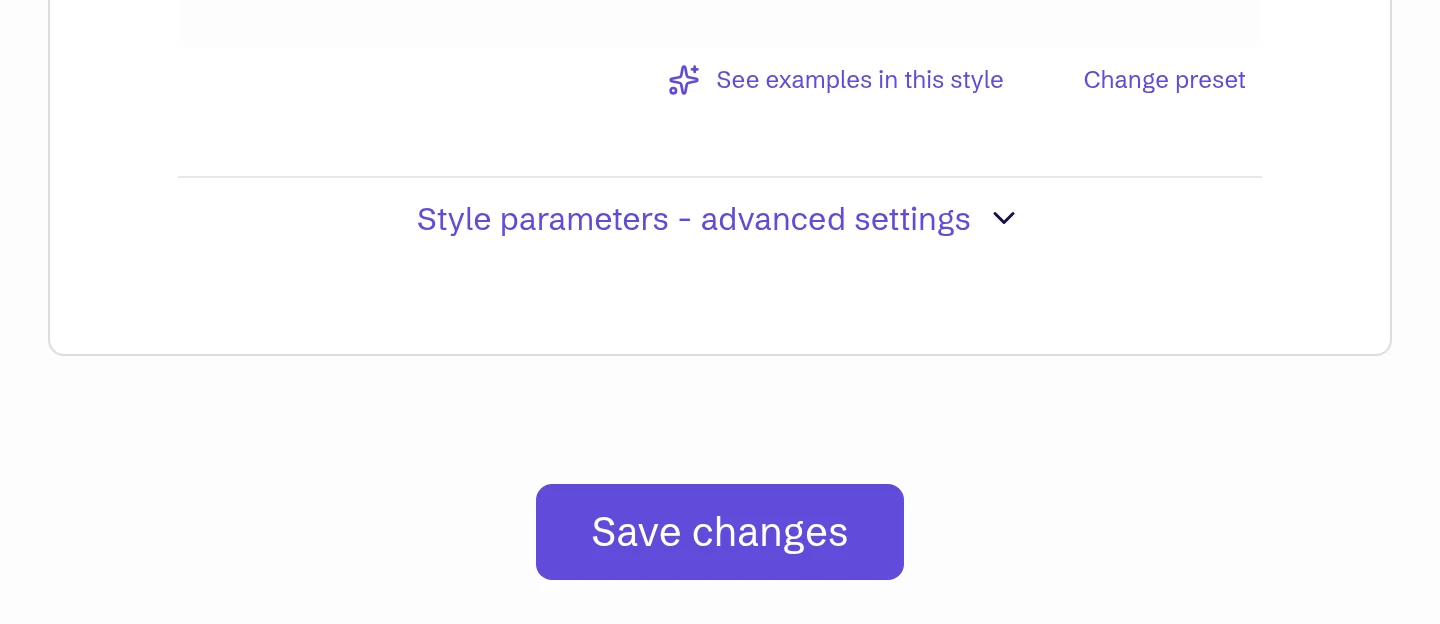 See examples in this style, Change preset and the Save changes button