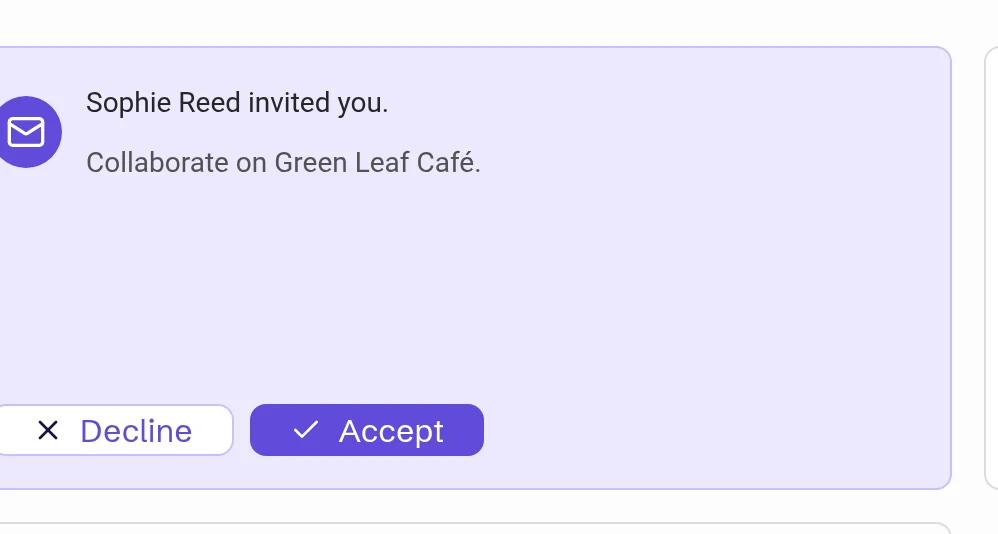 An invite card on the profiles screen with Decline and Accept