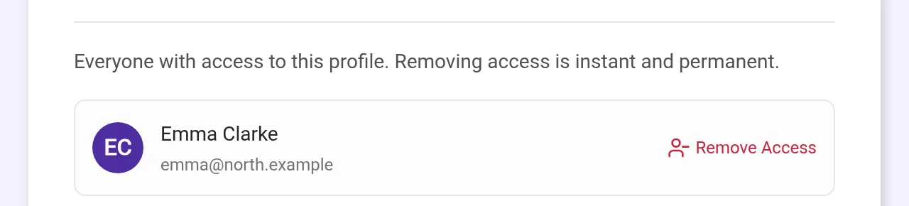 A collaborator in the access list with Remove Access