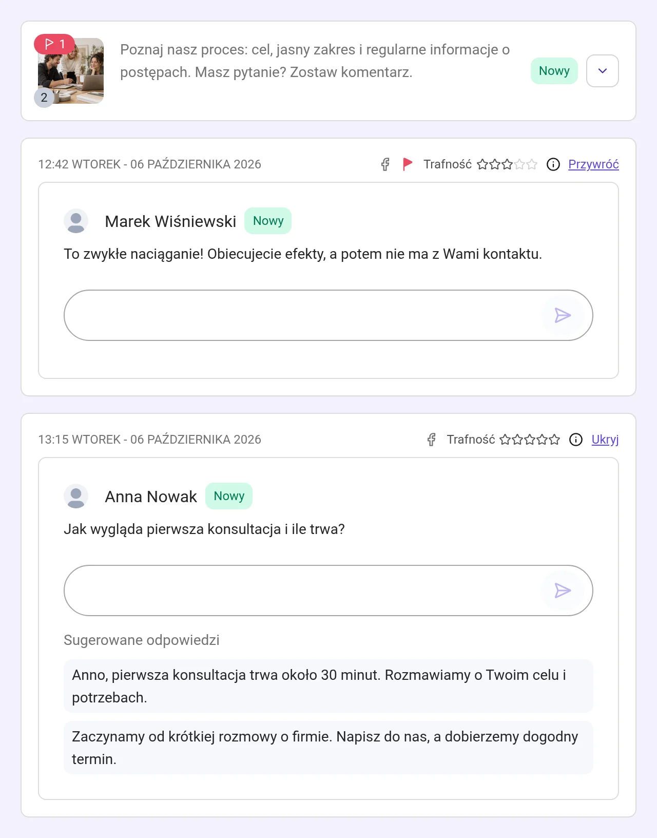 Komentarze: ukryty toksyczny komentarz i pytanie z proponowanymi odpowiedziami