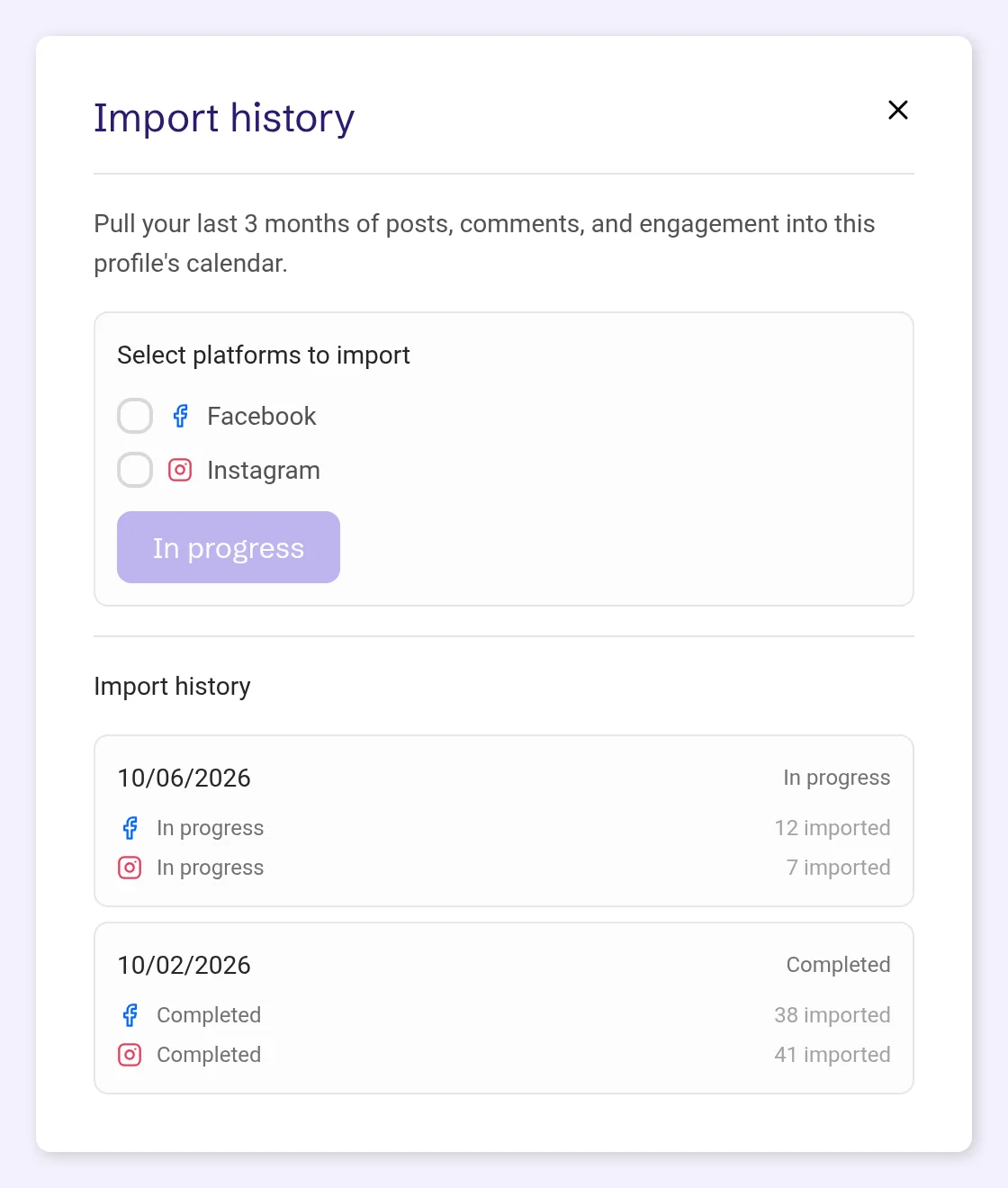 Import history with a run In progress