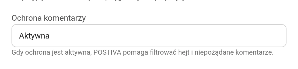 Ochrona komentarzy ustawiona na Aktywna w konfiguracji profilu