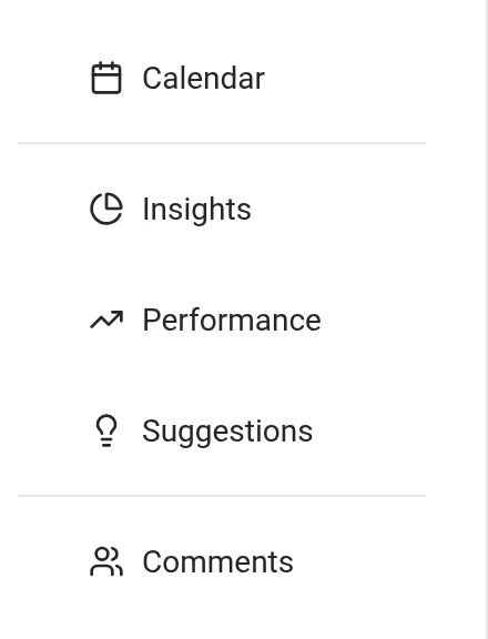 Sidebar with Insights, Performance and Suggestions under Calendar