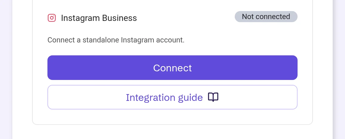 Instagram Business card, not connected, with Connect