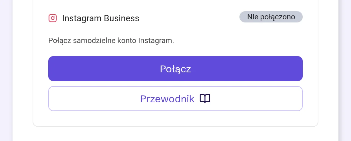 Karta Instagram Business, niepołączona, z przyciskiem Połącz