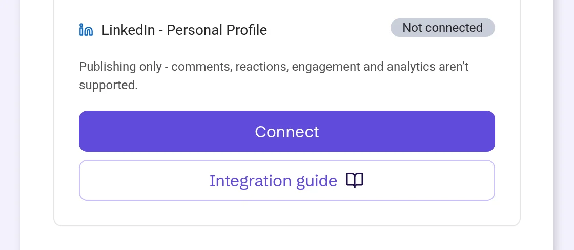 LinkedIn - Personal Profile card with its publishing-only note and Connect
