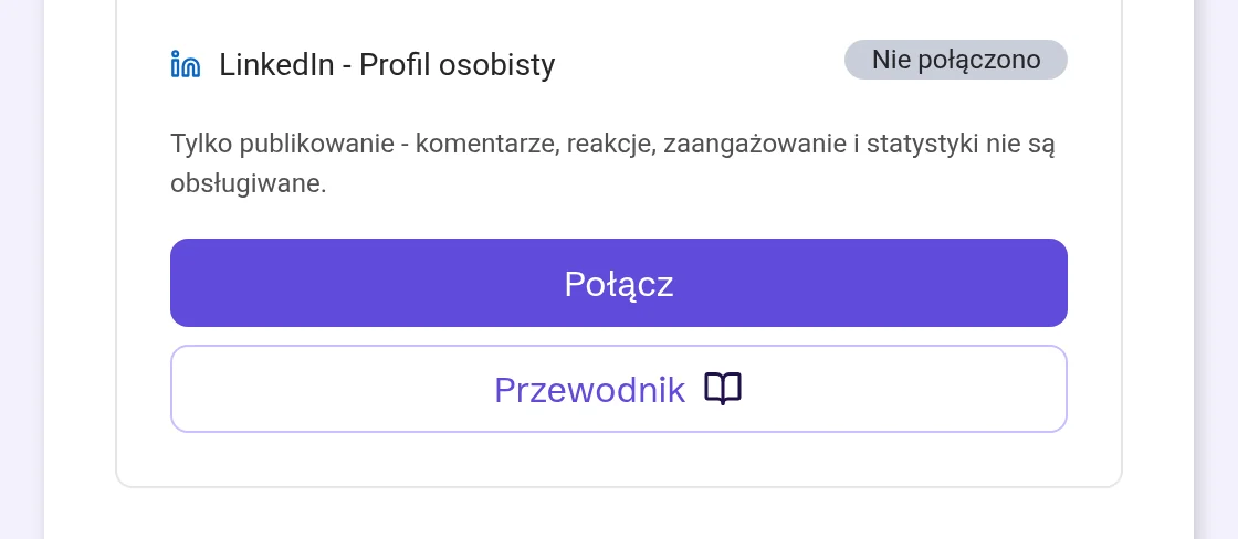 Karta LinkedIn - Profil osobisty z informacją o samej publikacji i przyciskiem Połącz