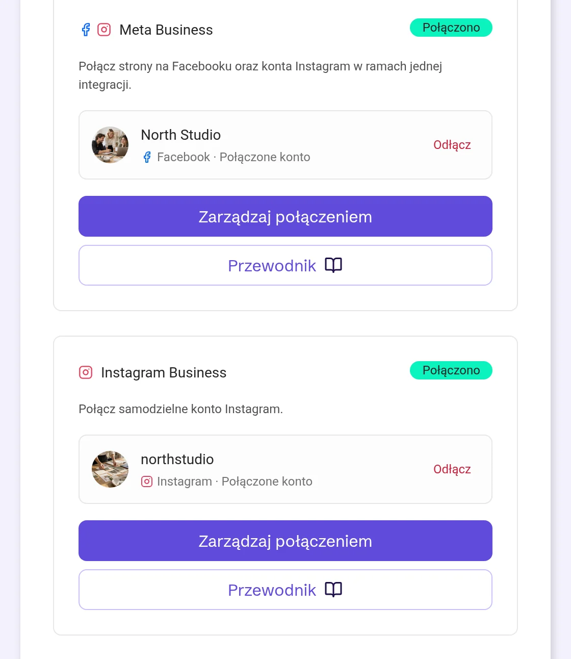 Karty Meta Business i Instagram Business, obie połączone