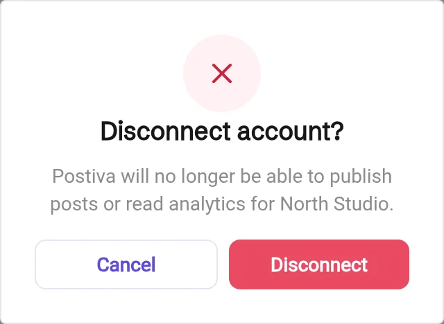 Disconnect account? confirmation with Cancel and Disconnect