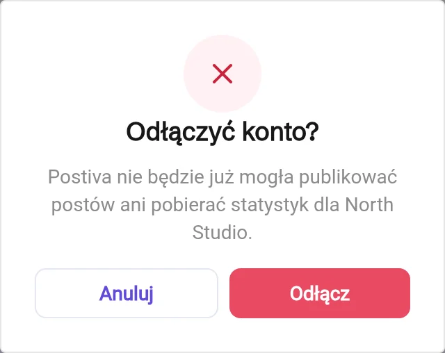 Potwierdzenie odłączenia konta z przyciskami Anuluj i Odłącz